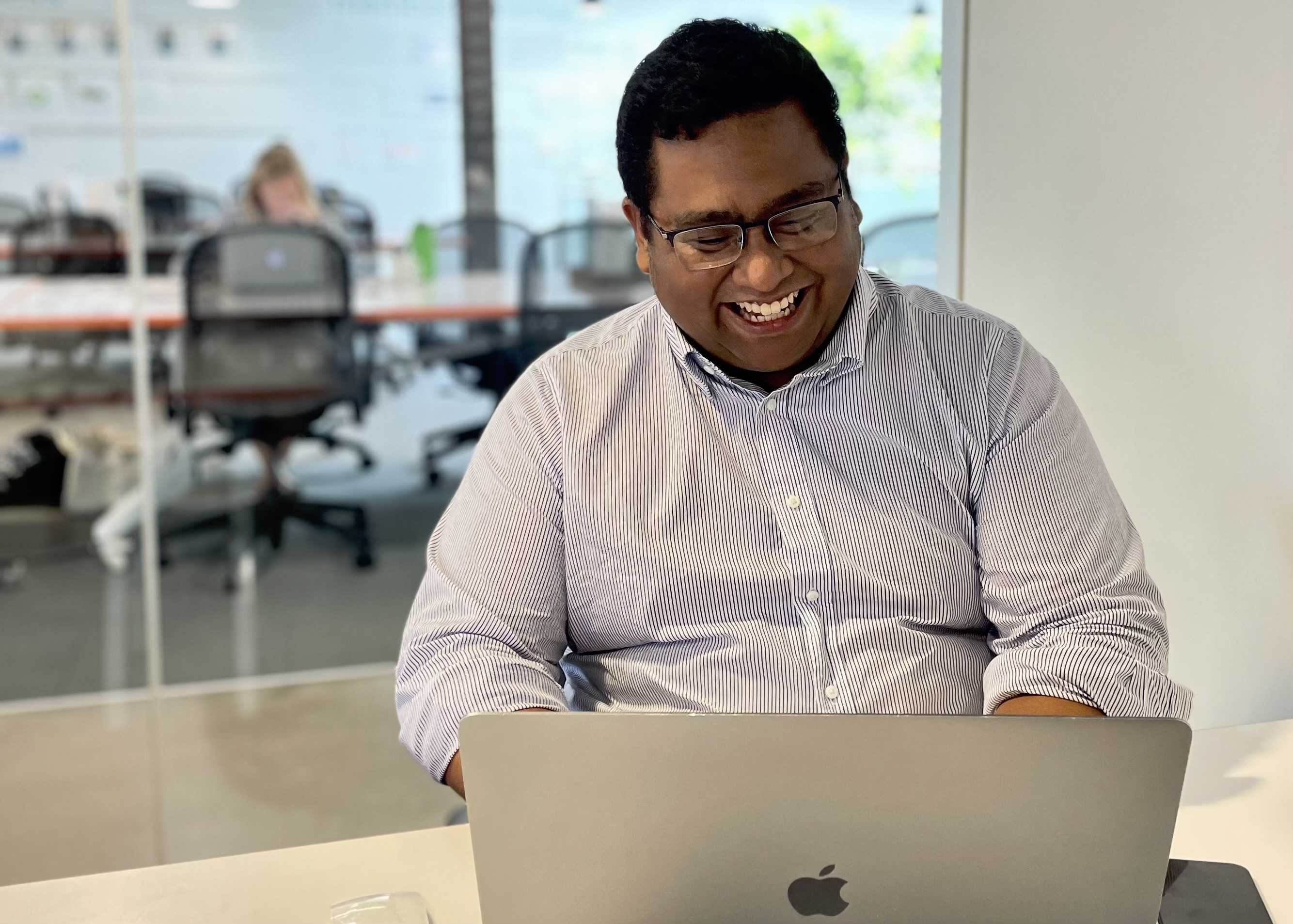 A shot of Gabe at the office